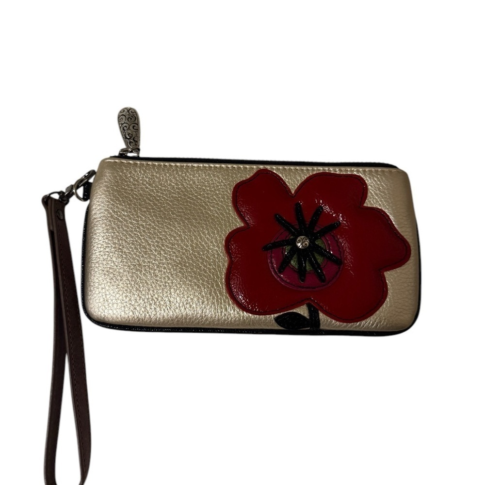 Brighton Gold Wristlet with Red Floral Accent